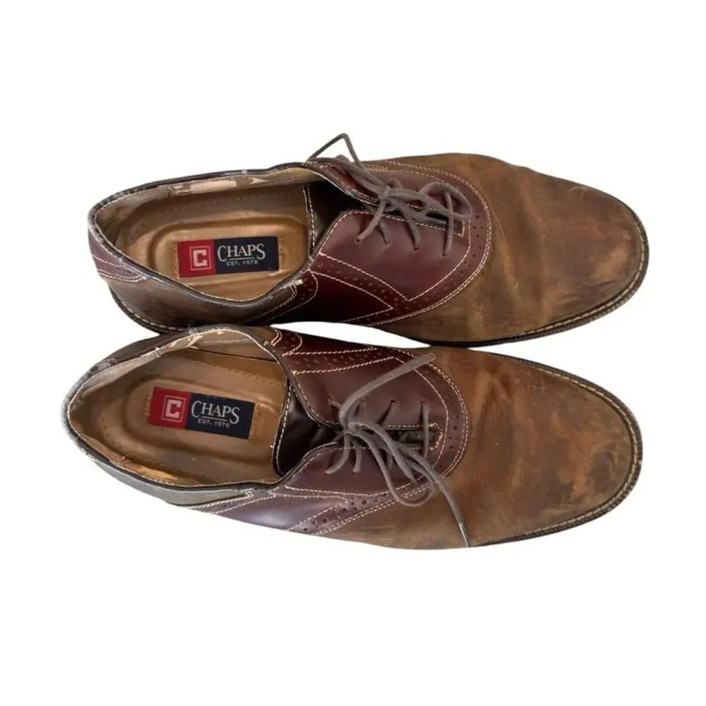 Vintage Chaps Ralph Lauren brown leather oxfords burgundy accents Size 12M
